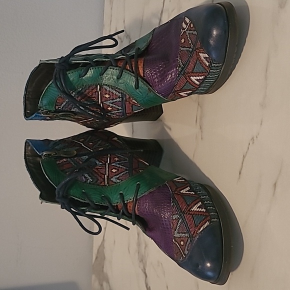 Socofy Leather Tapestry Lace-up Colorful Artsy Ankle Boots Booties EU 37 US 6.5 - Picture 13 of 15